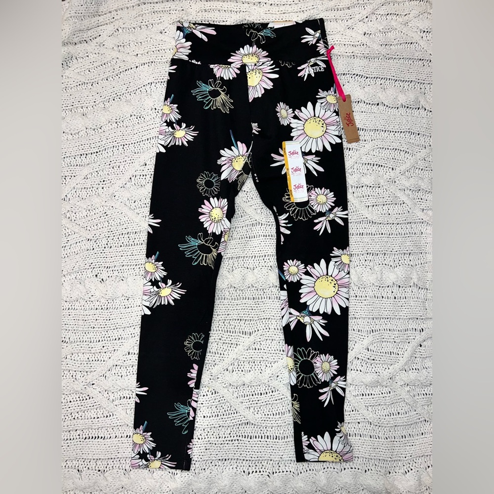 Girls juniors Justice Black Full length floral leggings NWT